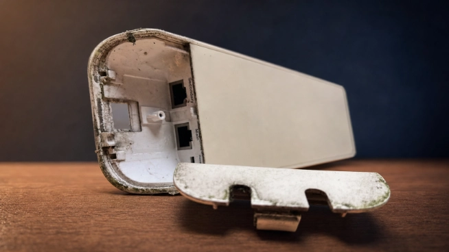 Stara antena radiolinii NanoStation M5 zniszczona przez UV - powód wdrożenia internetu 5G